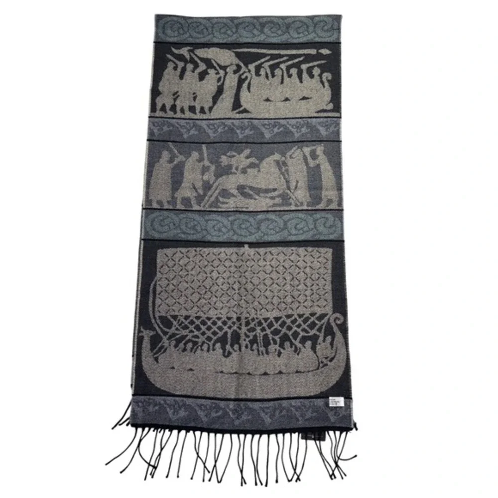 Historic‎ Scotland Wool Blend Viking Scarf Wrap Fringe Celtic Woven Scarf Geilo